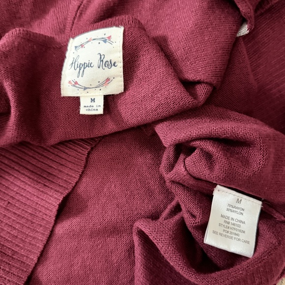 Hippie rose Casual Slouchy Oversized Long Sleeve top football stripes burgundy m - Picture 6 of 6